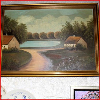 Maleri huse m/ vand udsigt