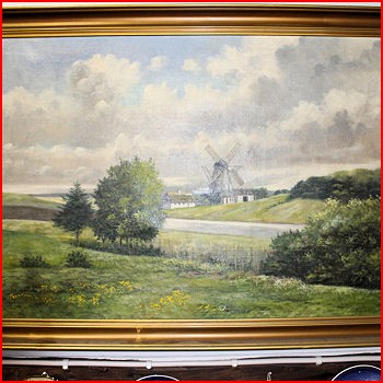 Maleri landskab m/ mølle